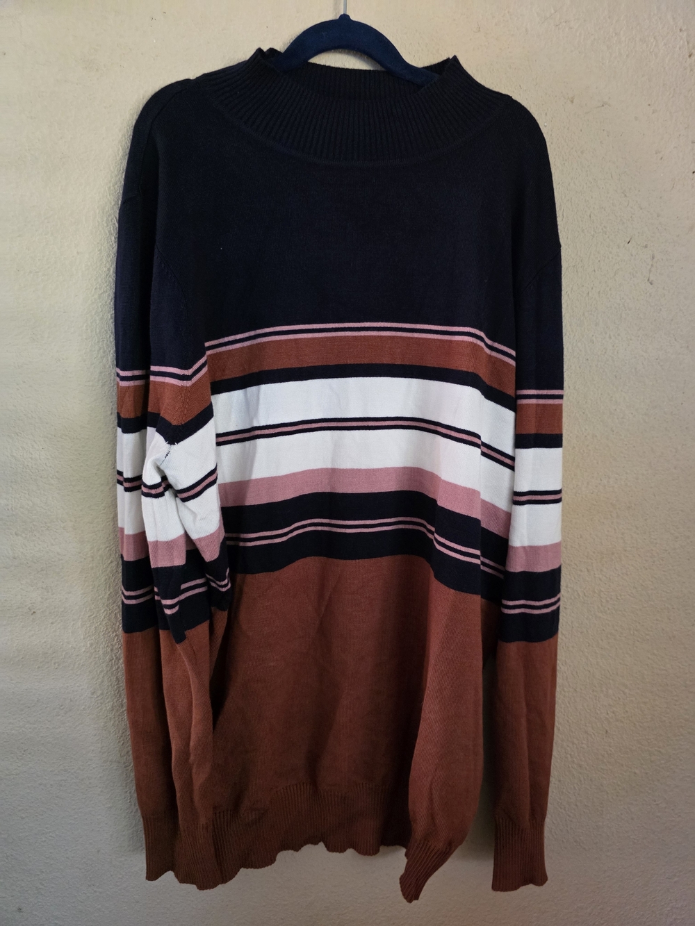 Striped Crewneck Sweater in Black, Brown, White & Pink